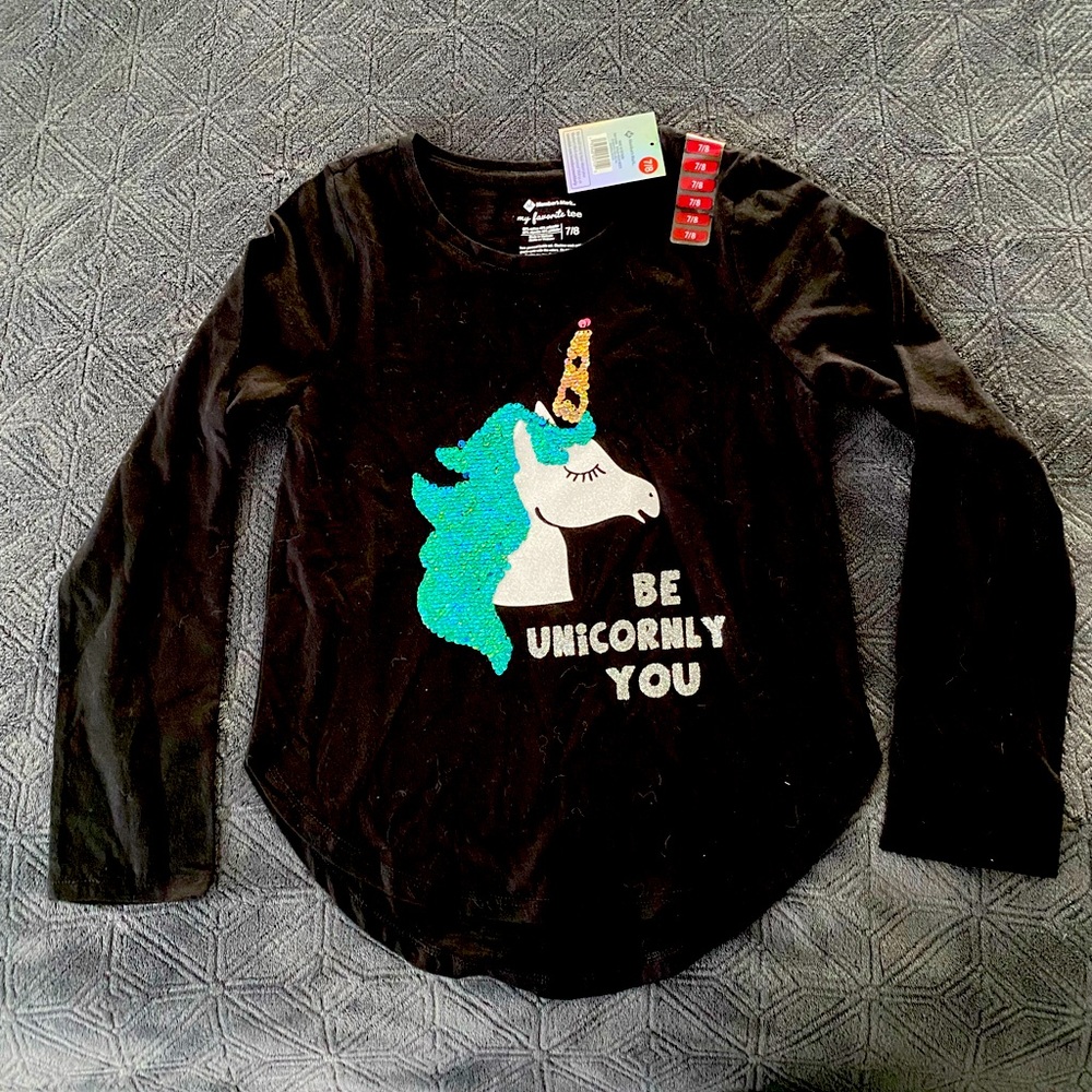 Girls Sequin Unicorn 7/8 Long Sleeve Shirt